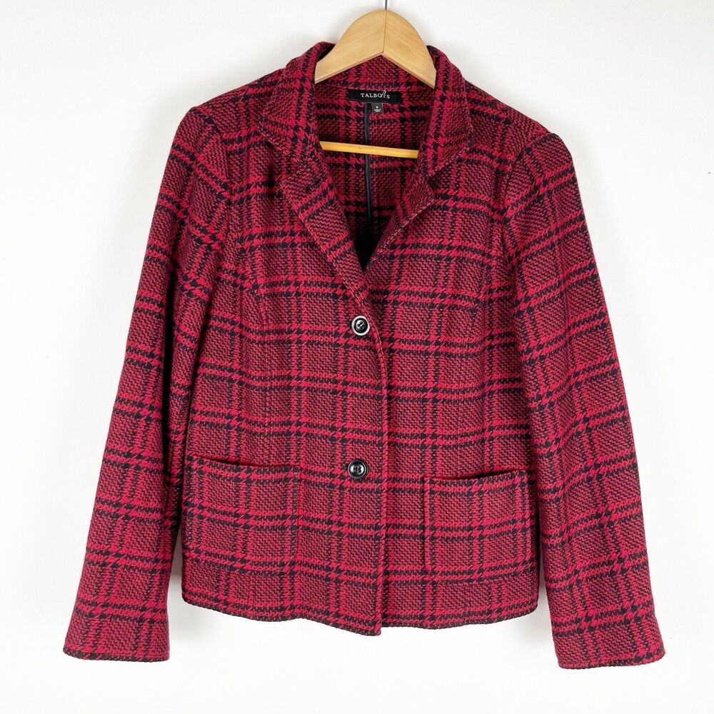 Talbots‎ Sz 8 Red Plaid Wool Blazer Jacket Office Suit Coat